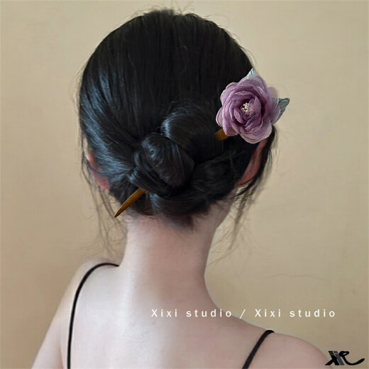 Dai Yan ancient style wooden hairpin, new Chinese style daily hairpin, rose wood hairpin, women's ancient style cheongsam and Hanfu accessories, light purple flower hairpin