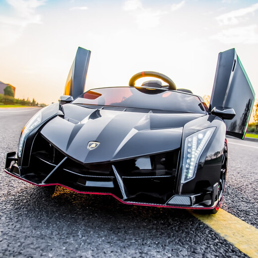 Baby Tiger Lamborghini children's electric car four-wheel sports car with remote control car baby toy car for little boys and girls can seat people four-wheel drive black large battery + soft wheels