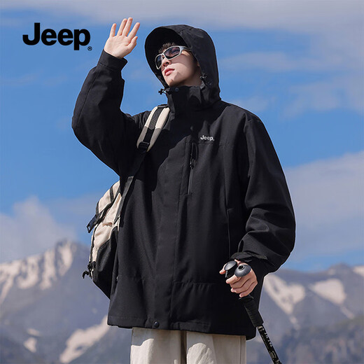 Jeep (JEEP) Assault Jacket Autumn and Winter Same Style Outdoor Three-in-One Windproof and Velvet Jacket for Men and Women Couples Black XL