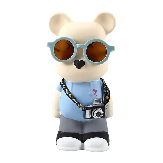 Internet celebrity violent bear cartoon TV wine cabinet living room decoration light luxury high-end ceramic children's piggy bank birthday gift 28cm black spectacled bear + camera piggy bank