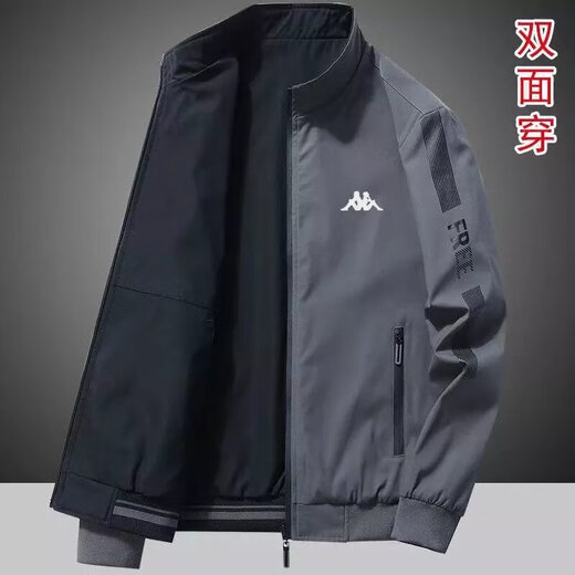KAPPA back-to-back jacket for men in autumn and winter with velvet stand collar casual sports loose trend handsome KP9866 dark blue [spring and autumn style] XL recommendation [135-150] Jin [Jin equals 0.5 kg]