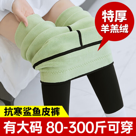 Large size shark pants plus velvet outer wear warm leggings for women high waist slim fit 2025 autumn and winter thickened tummy control pants black thickened velvet 3XL 180-220Jin Jin equals 0.5 kg