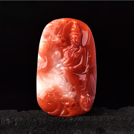 凤瑞凰南红玛瑙雕刻件吊坠一物一图九口料满色柿子红火焰纹玉髓项链男女 JP5009
