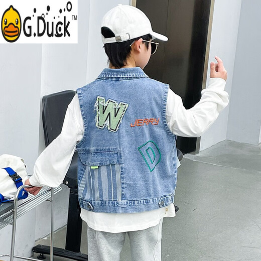 G.DUCKKIDS男童牛仔马甲春秋款2025新款儿童马夹背心中大童坎肩外套男孩衣服 蓝色(后背数字)单马甲 130 cm