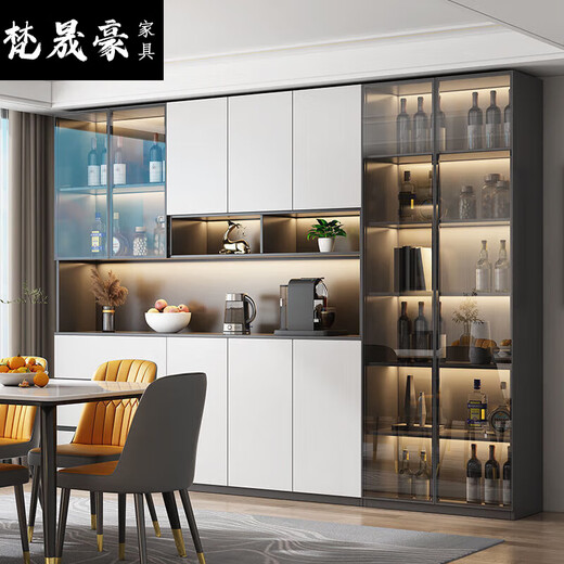 2025新款餐边柜高柜一体靠墙现代简约客厅餐厅家用茶水酒柜收 款15280*40*220包安装 玻璃門