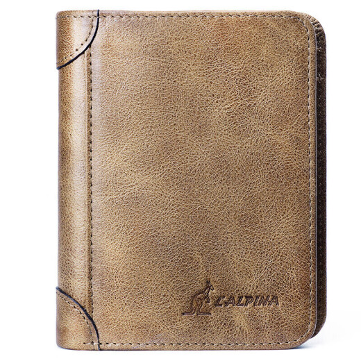 Italian Kangaroo (L'ALPINA) men's wallet first-layer cowhide fashionable short leather wallet with multiple card slots and multi-function card holder for men 661052131 retro brown birthday gift for boys, boyfriends and husbands