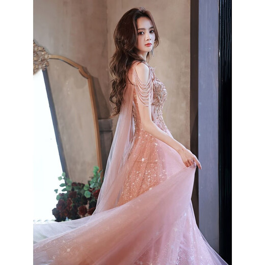 Remtin evening dress 2024 new light luxury niche high-end heavy industry banquet temperament celebrity fairy sense host female picture color 3XL