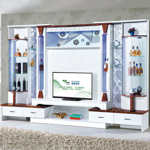 Hanchan TV Gabinete Combinación de gabinete de pared Combinación de pintura Sala de estar Modern Simple Simple Decorative Floor Gabinete 1.91 metros de largo 65 cm de ancho 2.05 metros de alto Modelo 695 Ebony ensamblado