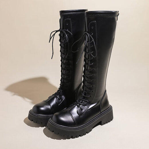Ershan Ji Temperament Vielseitige lange Stiefel für Frauen, hohe und dünne Ritterstiefel, Reißverschluss gebundene Martin -Stiefel für Frauen, Frühlings- und Herbststiefel 36
