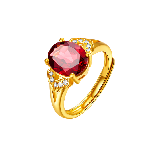 Mingdiaan International gold inlaid jade 999 pure gold ring inlaid with garnet and ruby open inlaid women's ring as a birthday gift for my wife, Xinyu gold ring, one thing, one certificate