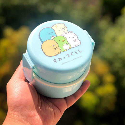 SKATER Overseas Official Japanese Baby Double-layered Round Small Lunch Box with Lid Cartoon Cute Dessert Box Children's Compartmented Fruit Double-layered Small Lunch Box-Corner Bio Pink 500ml