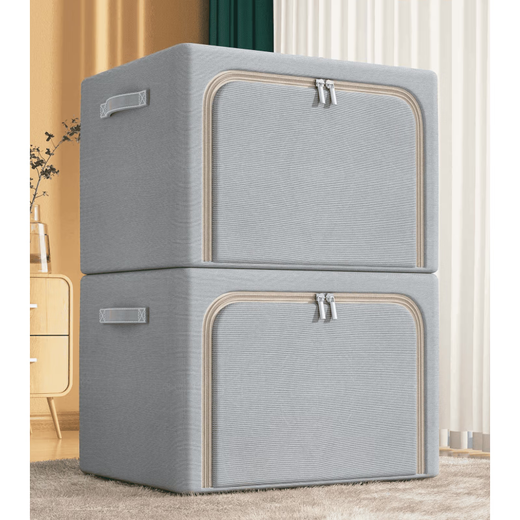 Aibaijia (aibaijia) solid color Oxford cloth steel frame storage box clothing foldable storage box moving quilt clothing storage box home gray (single window) 100L (60*42*40cm)