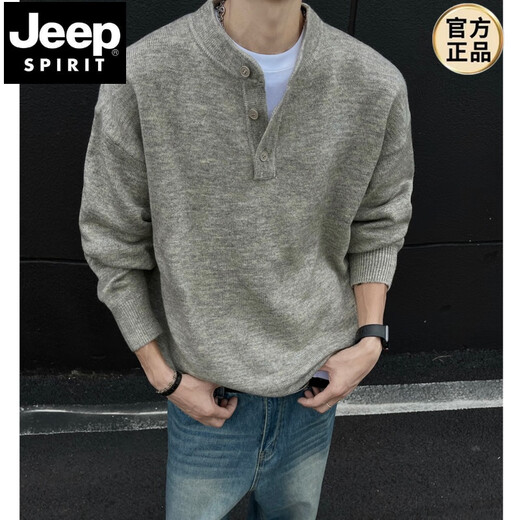 JEEP SPIRIT American cleanfit Henry collar sweater men's winter trendy inner wear handsome long-sleeved men's bottoming sweater gray M