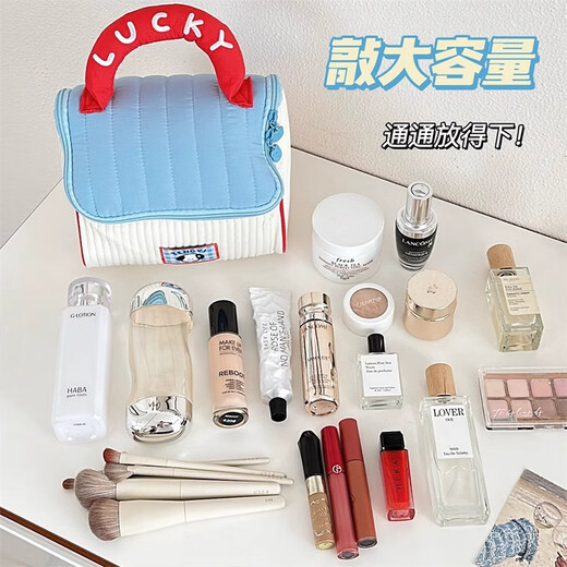 星昔可爱房子化妆包女2025新款便携式旅行洗漱品手提大容量分区收纳袋 蓝拼白小狗