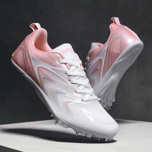 Difuni track and field spikes for female professional sprint students high school entrance examination competition spike shoes for girls long jump candidates track and field running shoes white powder eight spikes standard size 38