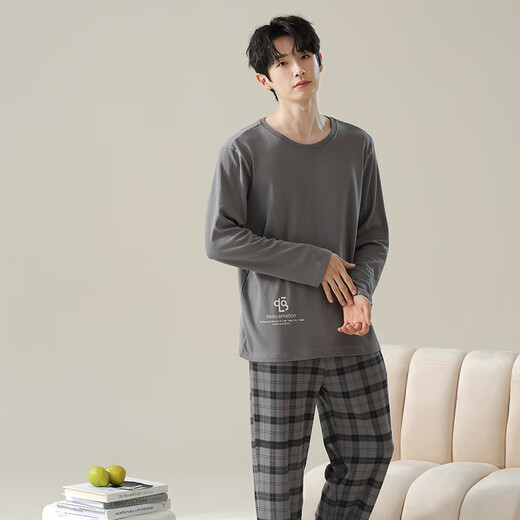 浪莎睡衣男100%纯棉长袖男士家居服秋冬季舒适全棉男款睡衣睡裤套装 LS-16778 L