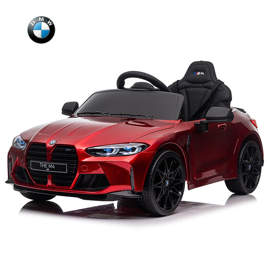 Haolaixi BMW children's electric car four-wheel car remote control toy car can sit a child and baby with a swing baby stroller, top with painted silver + soft wheel leather seat + remote control swing + Bluetooth music + portable pull rod