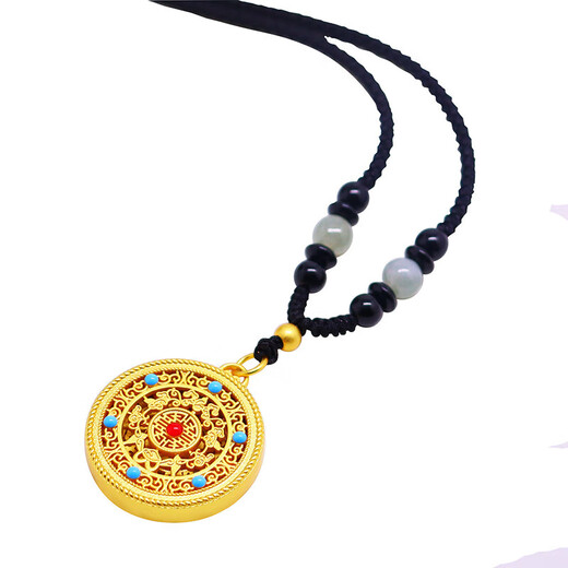 Dishi quality Yuesa gold men's and women's necklace long sweater chain ancient gold color light luxury multi-sense pendant Five blessings perfect necklace (ruyi knot black thread)