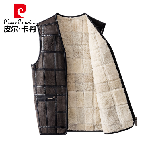 Pierre Cardin men's fur integrated vest autumn and winter genuine leather middle-aged and elderly sheep sheared fur vest vest warm sheepskin vest brown L 4x