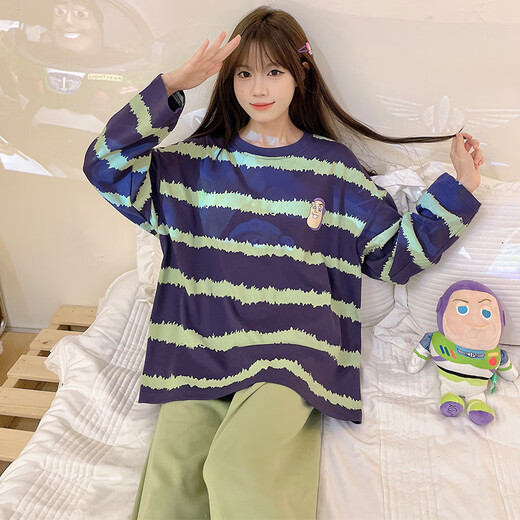 Yalu pajamas women's 2025 new spring and autumn integrated cartoon long sleeve chest pad large size home clothing set 15567 women without breast pad L women (suggested weight 100120 Jin [Jin equals 0.5 kg])