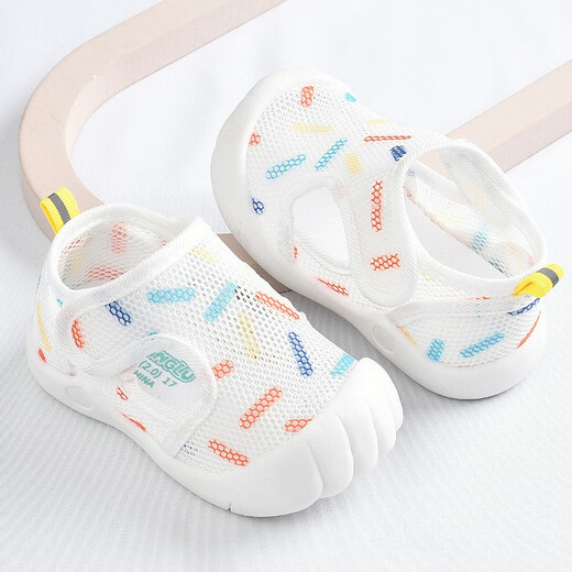 Tutu Dawen Baby Sandals Spring and Summer Toddler Shoes for Boys and Girls 0-1-2 Years Old Mesh 3 Soft Soled Baby Shoes Colorful Beige Inner Length 13.5cm (Recommended for 1-2 Years Old)