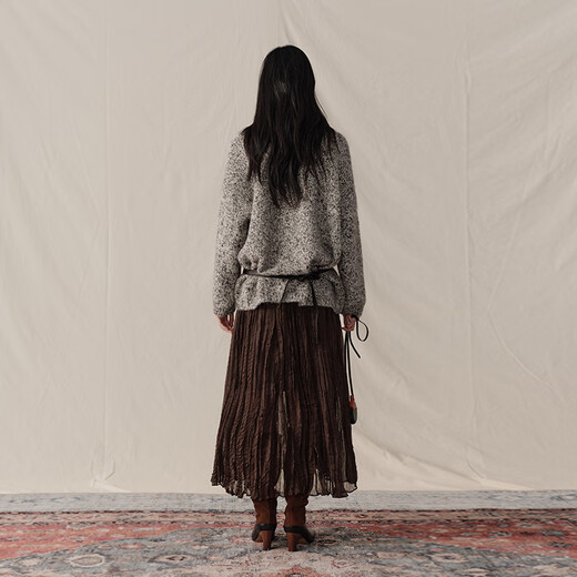 GREEN BELT sheep wool mixed color floral knitted cardigan 25 winter women's lazy style silhouette sweater jacket