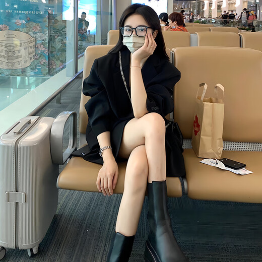 GARNUO black small suit jacket women's two-piece suit 2025 spring and autumn new high-end small loose casual suit black suit S 101-110Jin Jin equals 0.5 kg