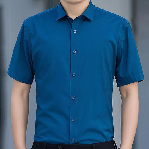 prenomen弹力冰丝免烫短袖衬衫男商务休闲正装职业装工作服男装衬衣 9855 38