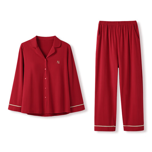 Anzhiban Year of the Snake Red Couple Pajamas Spring and Autumn Modal Long Sleeve Women's Zodiac Year Home Clothes Set with Breast Pad Female - Imperial Concubine Red (White and Breathable) Built-in Breast Pad M