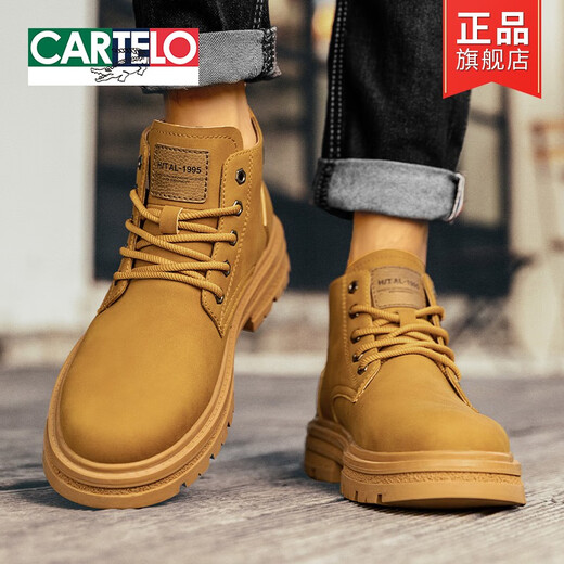 Cartelo Bumblebee Martin Boots Herrenschuhe Frühling und Herbst Britische Wind High-Top Wüstenstiefel Herren Kicking Big Yellow Stiefel Lederschuhe gelb 39