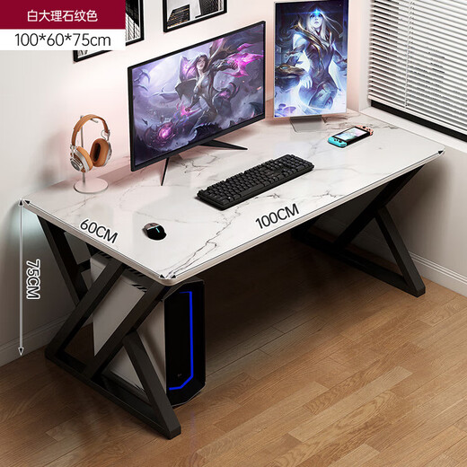 Computer table desktop home e-sports table simple light luxury office desk bedroom student study table writing desk double X type white marble 100*60*75cm