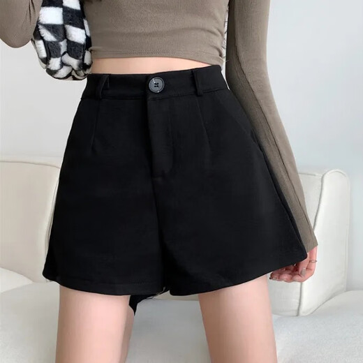 Hao'e Woolen Shorts for Women Spring and Autumn New Style Wide Leg Pants for Slimming Versatile Bottoming Pants for Small People with Boots Black Woolen L Recommended 110-125Jin Jin is equal to 0.5kg