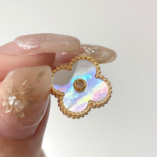 18K gold four-leaf clover diamond pendant rose gold color gold pendant au750 gold chain set birthday gift for girlfriend white mother-of-pearl 18K gold rose gold (with 18K gold necklace)