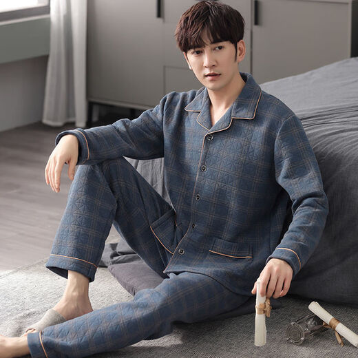 Wei Jie Pure Cotton Pyjamas für Männer im Winterherbst- und Winter-Herren-Pyjama verdickte den warmen Anzug der Zwischenschicht-Baumwollbaumwäsche mittleren Alters und ältere Männermodell P3878 Big Red Cotton L [130-155jin [Jin gleich 0,5 kg]]