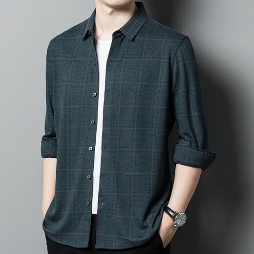 
Hengyuanxiang long-sleeved shirt men with wool spring and autumn business casual daddy top middle-aged and elderly winter thickened plaid shirt G15053 medium gray M [100-120Jin[Jin equals 0.5 kg]]