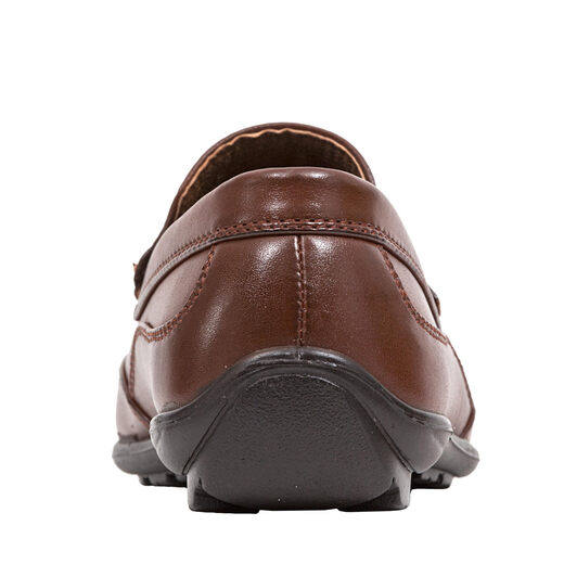 Deer Stags boys' slip-on loafers, soft leather, comfortable and breathable, daily casual shoes for students, Dark Luggage 3.5 Big Kid