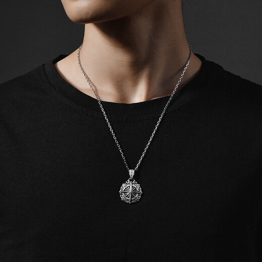 Mingyang Decorative Sea MYSH 925 silver eight-pointed star sea compass necklace men's retro high-end versatile trendy original pendant Star sea compass pendant + cross silver chain-60cm