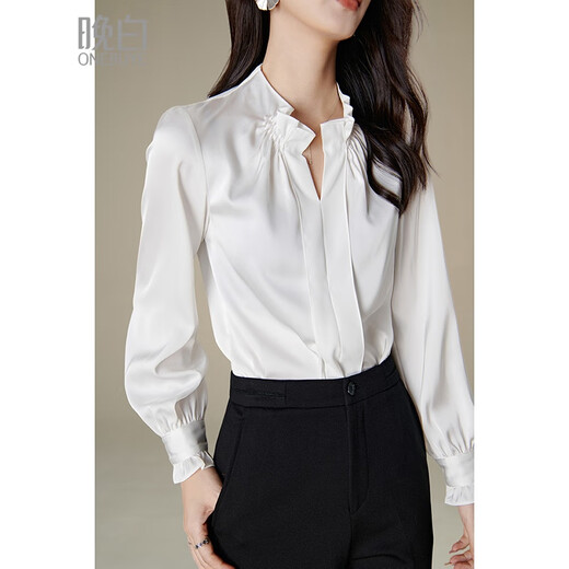 Late White New Product 2025 Autumn Solid Color Temperament Top Slim, Comfortable and Versatile Commuting Shirt for Women White XL