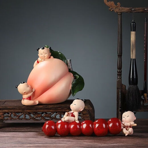 Minghuitong Zibo Glazed Pomegranate Chinese Style Fuwa Multi-Children Duo Fu Jiezi Ornaments Home Desktop Decoration Ornaments Wedding Longevity Bi Nanshan Longevity Peach Baby Base