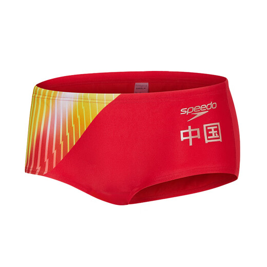 速比涛泳裤男中国梦之队荣耀三角泳裤高弹贴合专业训练竞赛游泳裤 红色/黄色 26