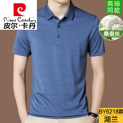 皮尔卡丹（pierre cardin）桑蚕丝短袖t恤男士夏季高端商务休闲真丝pol.o衫男装中袖针织 BY6218-豆绿 L 170【建议120-140斤】