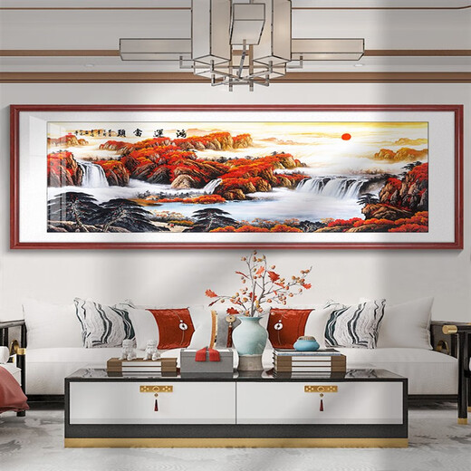 山头林村万里长城画靠山图国画客厅山水画办公室挂画鸿运当头沙发背景墙画 15-Z望云楼 框宽2.2钢化晶瓷亮面12353