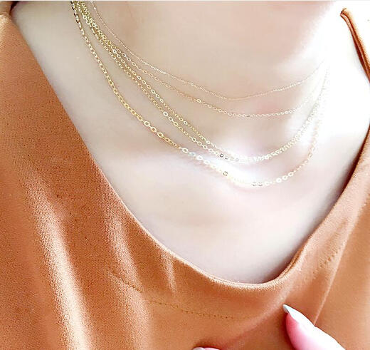 Xue Cong Korean pure 14k gold gold necklace versatile simple O-shaped plain chain naked chain sweater chain clavicle chain k pure gold necklace 42cm 1.5mm