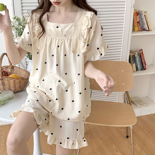 
Meidai summer pajamas for women thin lace short sleeves shorts sweet princess style student home clothing suit 695%23 L Recommended 90-110Jin [Jin equals 0.5 kg]