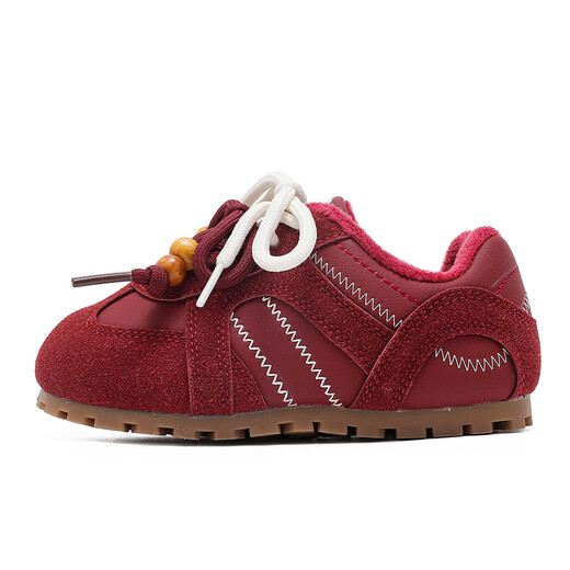 BOBDOG children's shoes, boys' winter comfortable and versatile functional shoes, 2025 women's plus velvet warm baby shoes, children's lightweight cotton shoes, wine red 23, suitable for feet 14.0cm long