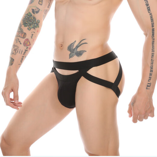 General Jimujia hollow sexy men's thong personalized cotton boys briefs low black 1 pair M 2 feet 1--2 feet 3