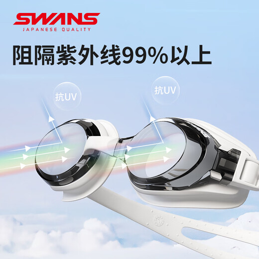 SWANS泳镜日本进口高清防雾游泳镜近视男士游泳眼镜泳帽套装FOX1黑白