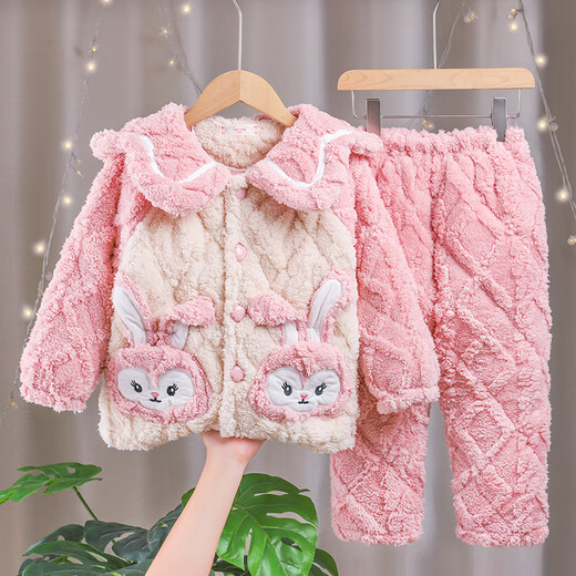 Blue Beni Kinderkleidung Kinderpyjama im Herbst und Winter Mädchen Flanell verdickte warme Wintermädchen Korallen Samt Home Kleidungsstück 829 Pink 100 Größe Empfohlener Höhe 90 cm