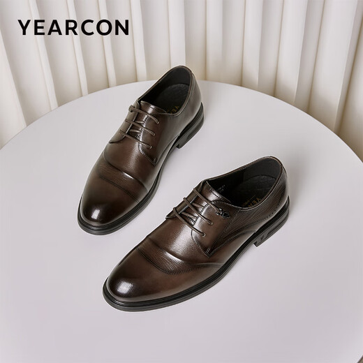 Yierkang men's shoes leather shoes men's 2024 autumn new cowhide men's business formal shoes low top commuter British derby shoes brown 42