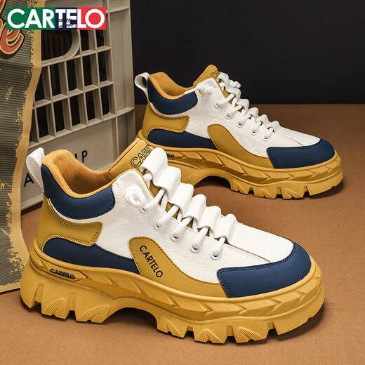 CARTELO men's shoes summer 2025 hot versatile casual shoes for men's high top thick sole height-enhancing work shoes white khaki 42